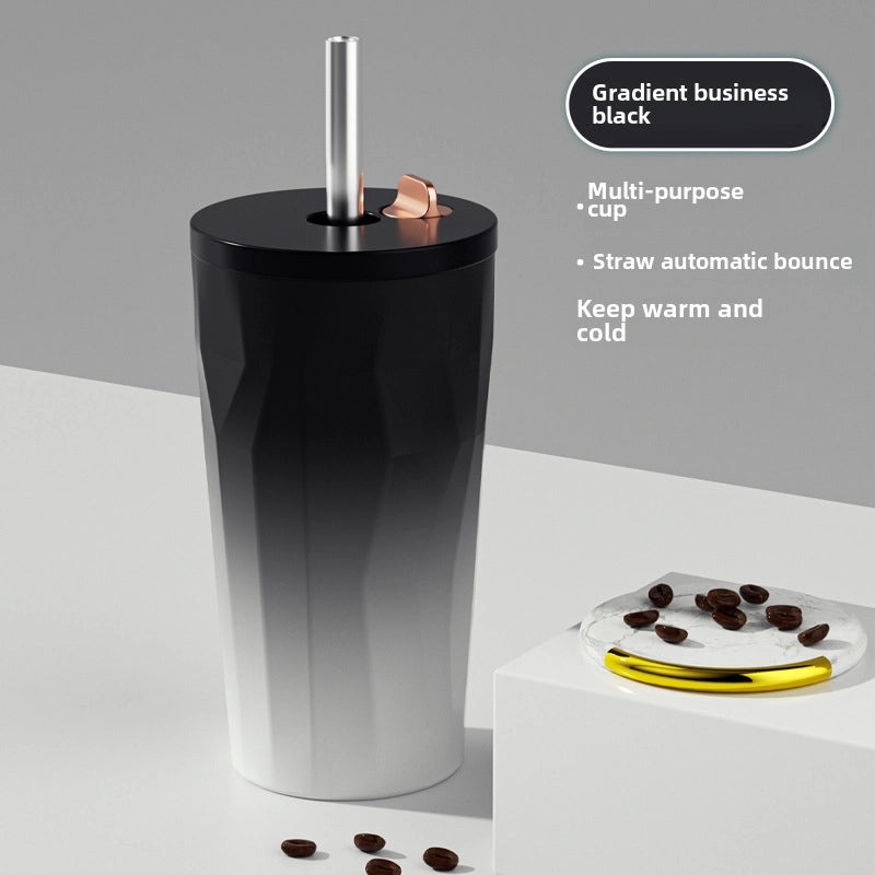 Trendy Portable Insulated Coffee Cup with Suction Straw, Perfect Gift for Cold Coffee Lovers|Drinkware & Accessories