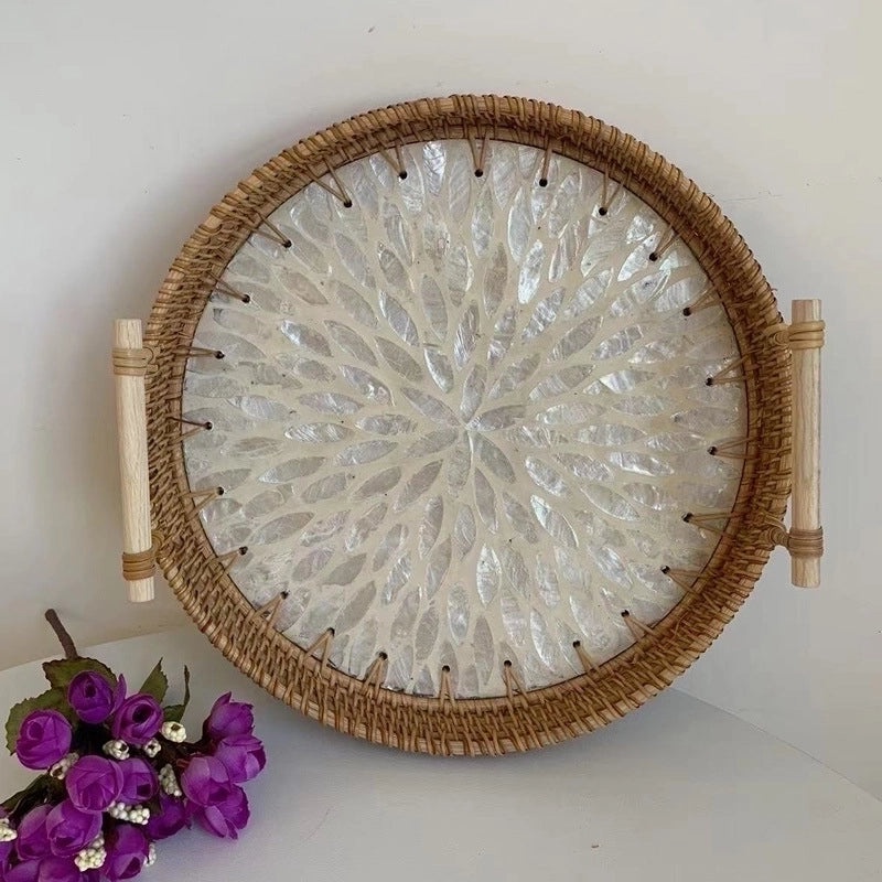 Handwoven Floral Rattan Shell Storage Basket for Casual Home Décor|Home Storage & Organization