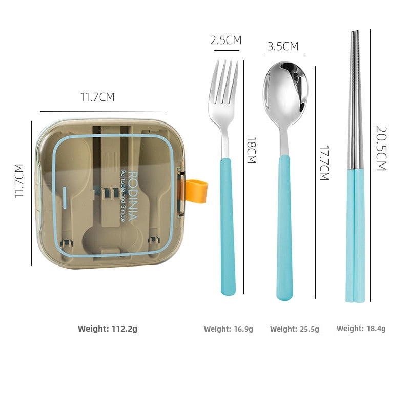 Mingrui Stainless Steel Portable Folding Knife Fork Spoon Set for Students Office Workers Camping Picnic|Kitchen & Dining