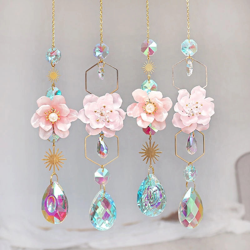 Minimalist Floral Crystal Suncatcher Wind Chime for Wall Decor|Home Decor & Wall Art