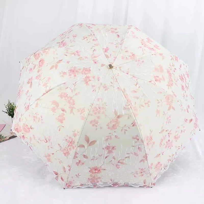 Goddess Princess Double Layer Lace Foldable Umbrella for Women | Sun & Rain Protection | Black Sunshade Umbrellas | Women's Accessories