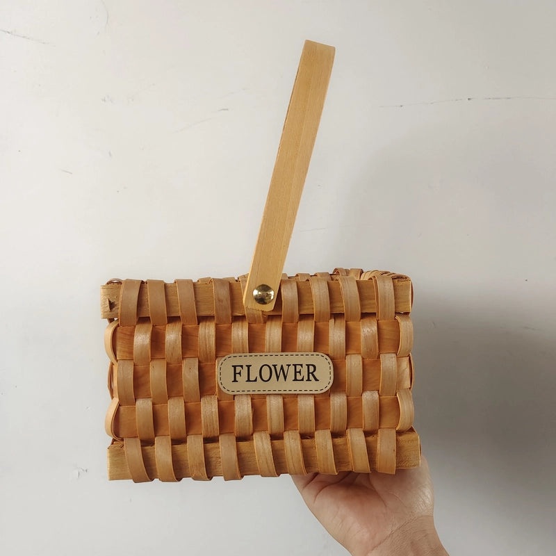 Rustic Wooden Storage Basket with Bow Knot Accent | Home Storage & Organization