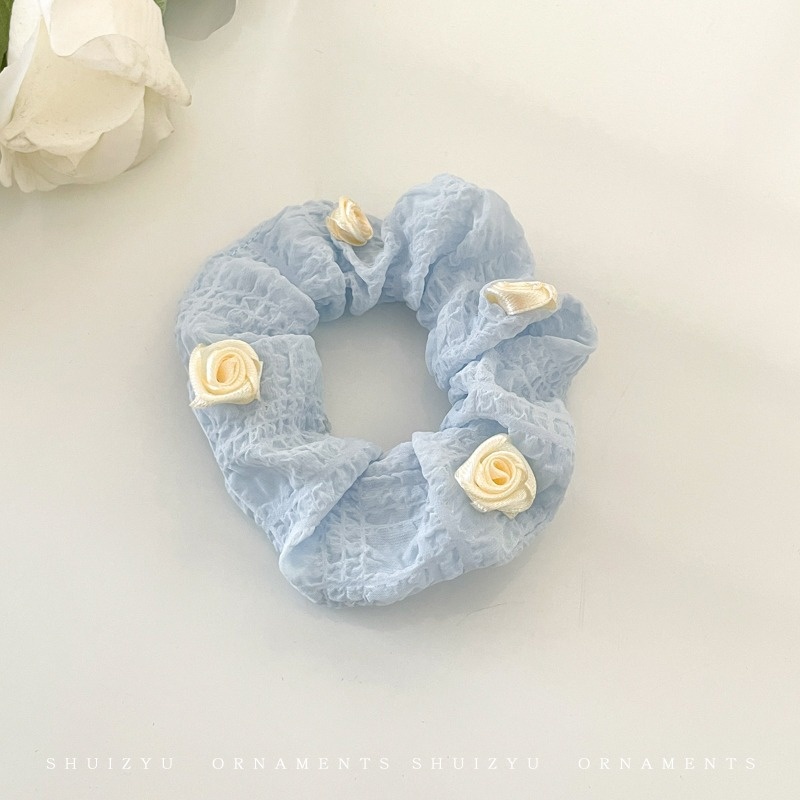 Women's Cloth Lace Scarf Scrunchie Daily Hair Tie Spring Tulip Floral