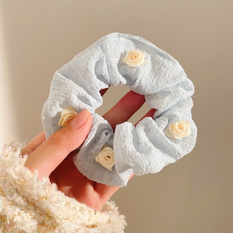 Women's Sweet Lace Ponytail Hair Tie Cloth Scrunchie Coral Lily Floral