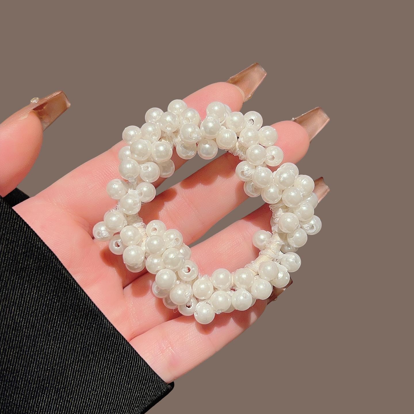 Women's Pearl Beaded Non-Slip Hair Tie For All Seasons Solid Color