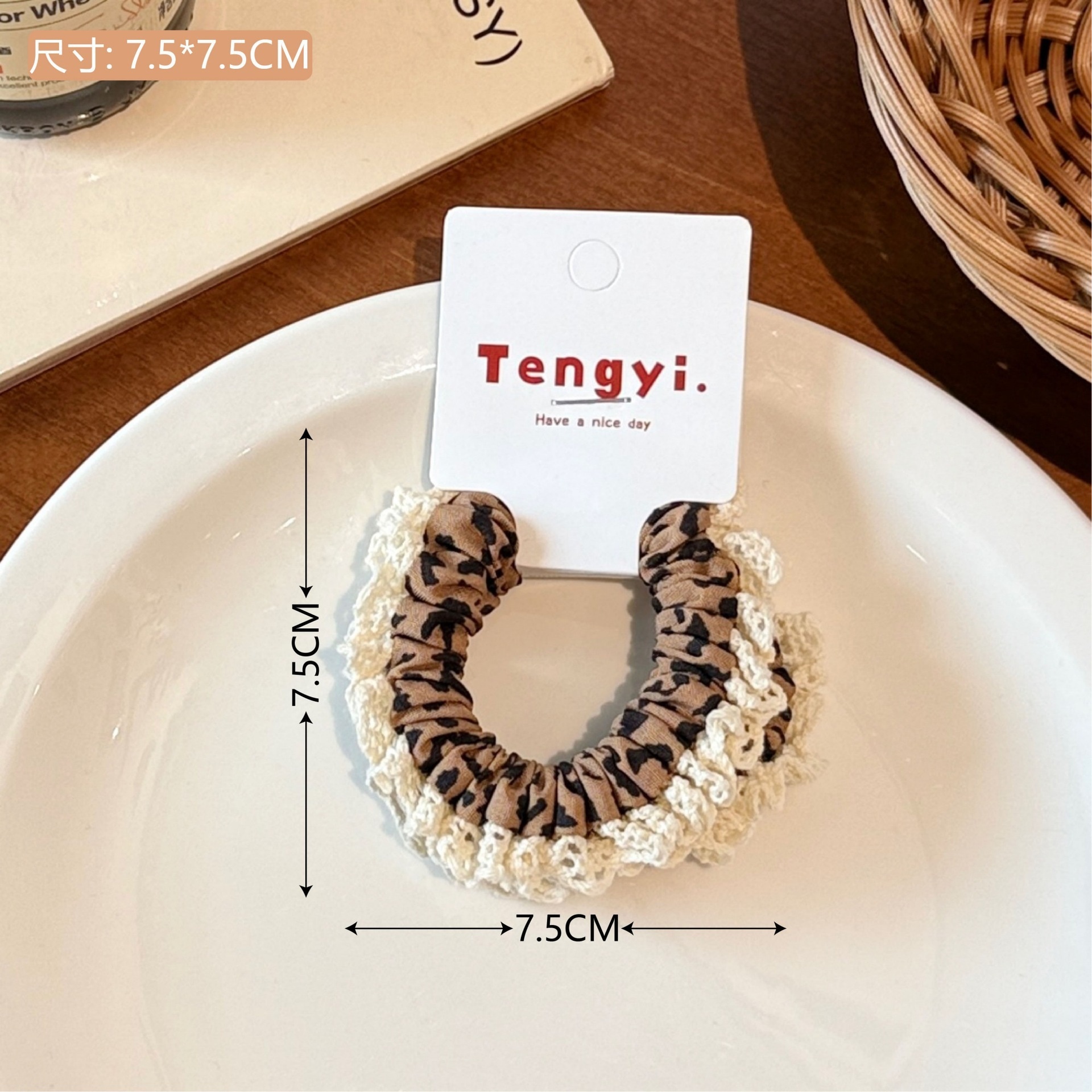 Girls Sweet Lace Trim Denim Ponytail Hair Ties Versatile Blue Cartoon Cloth