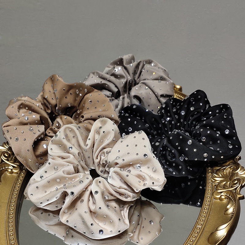 Women's Flashing Diamond Travel Hair Scrunchies Khaki Apricot Grey Black