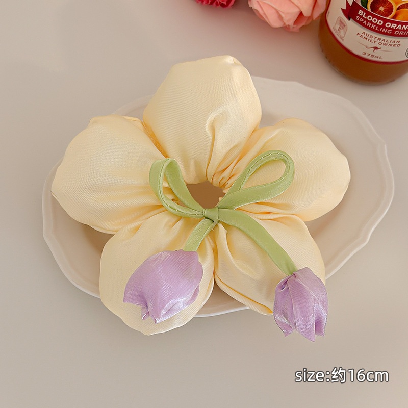 Women's Satin Low Ponytail Scrunchie Hair Tie Fresh Tulip Floral