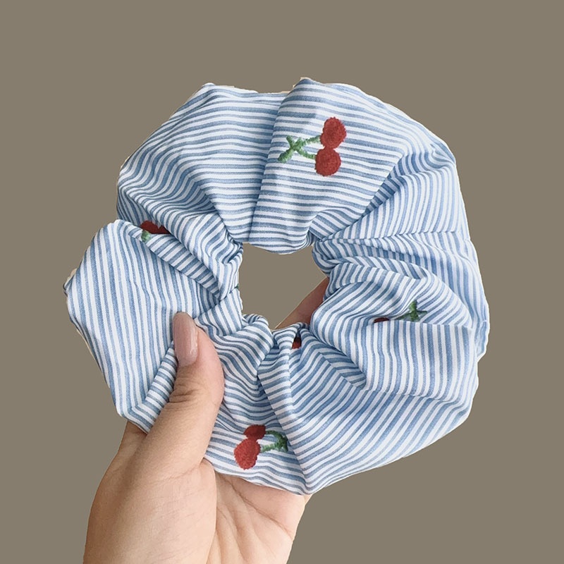 Women Spring Summer Cloth Hair Scrunchie Tie Romantic Polka Dot Lace