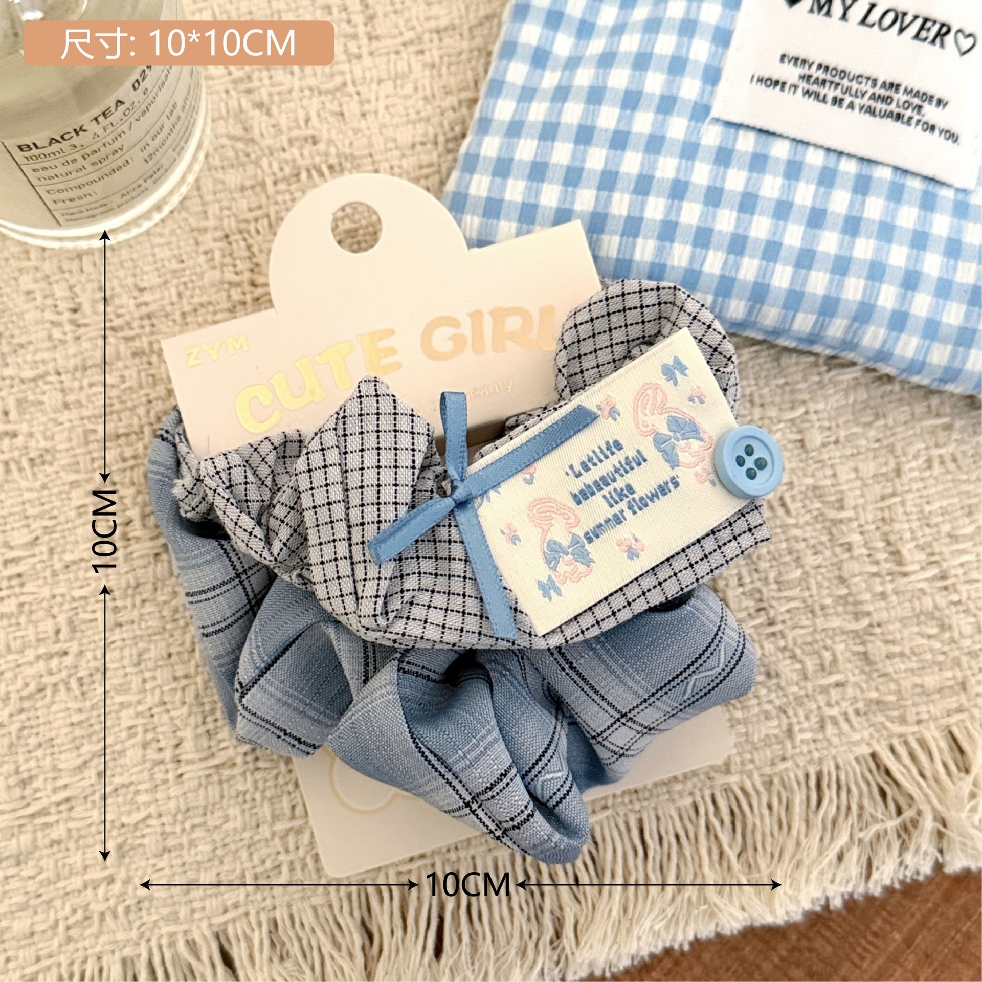 Girls Sweet Cloth Scrunchie Long Ribbon Bow Red Cherry Pattern