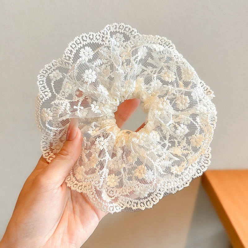 Women Daily Oversized High Elastic Lace Hair Scrunchie Elegant Floral