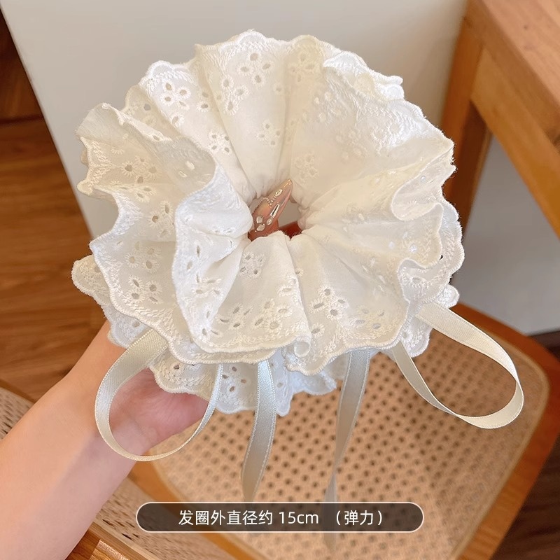 Women Daily Oversized High Elastic Lace Hair Scrunchie Elegant Floral