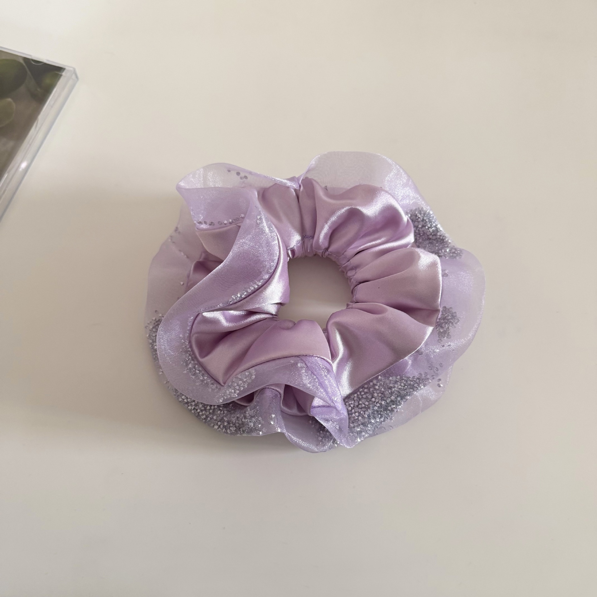 Women's French Style Rhinestone Gauze Party Hair Tie Purple Black