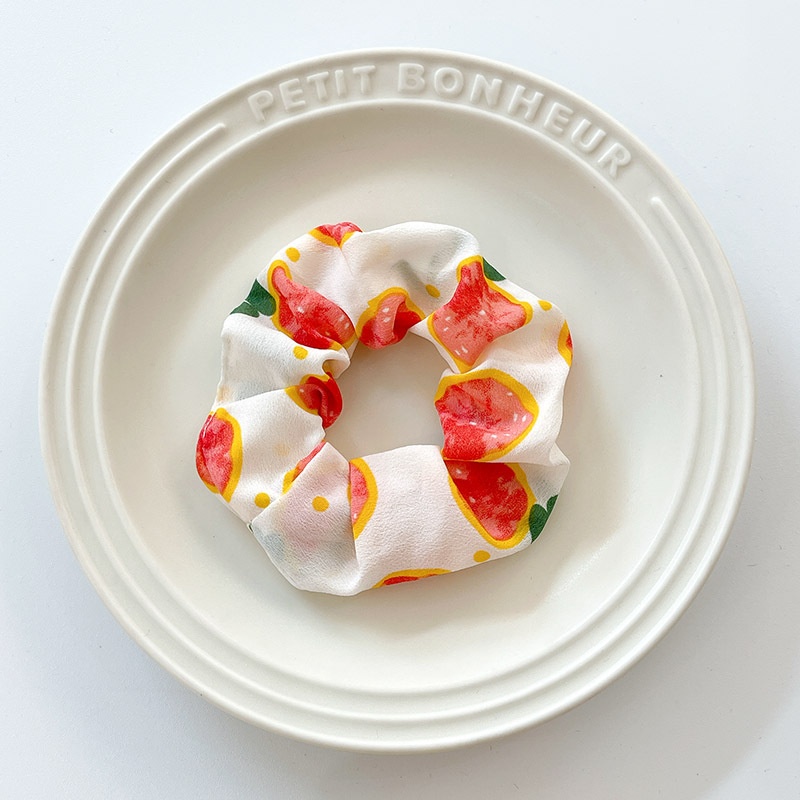 Women's Summer Fabric Scrunchie Pleated Plaid Leopard Hair Tie