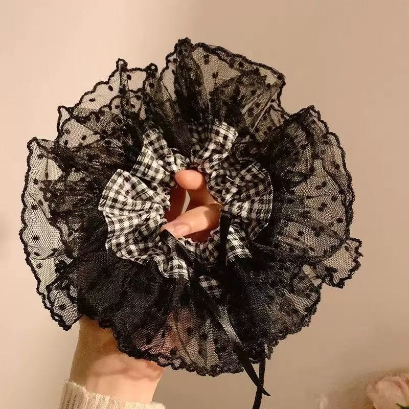 Women's High-End Large Cloth Bun Scrunchie Hair Tie Striped