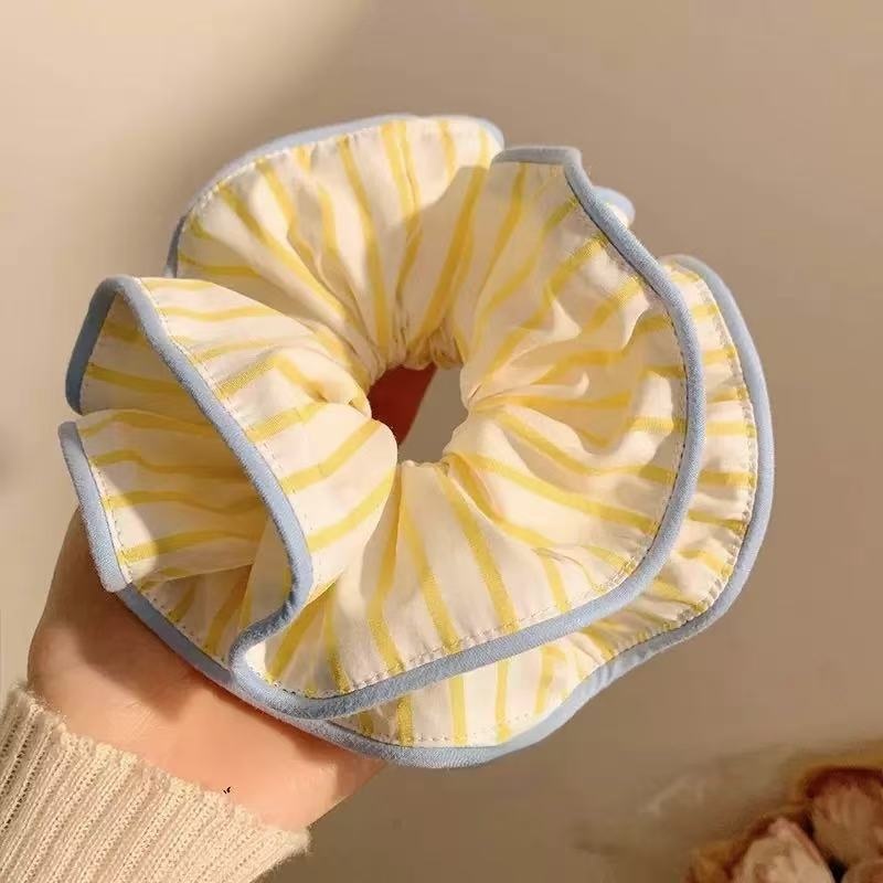 Women's High-End Large Cloth Bun Scrunchie Hair Tie Striped