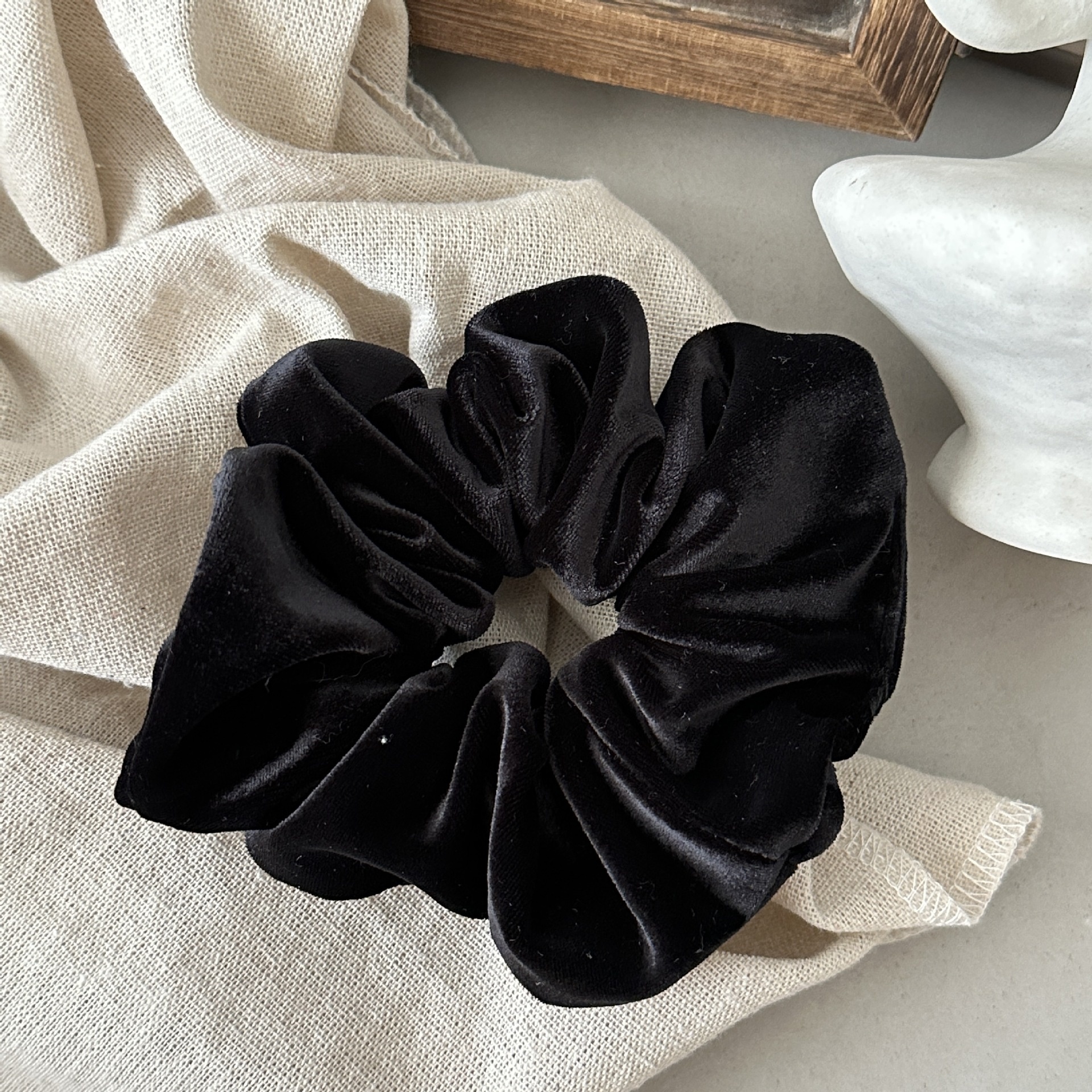 Women Large Velvet Scrunchie Soft Oversized Hair Tie Dark Solid Color