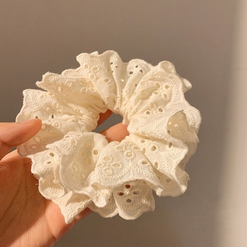 Women Spring Summer Cloth Hair Scrunchie Tie Romantic Polka Dot Lace