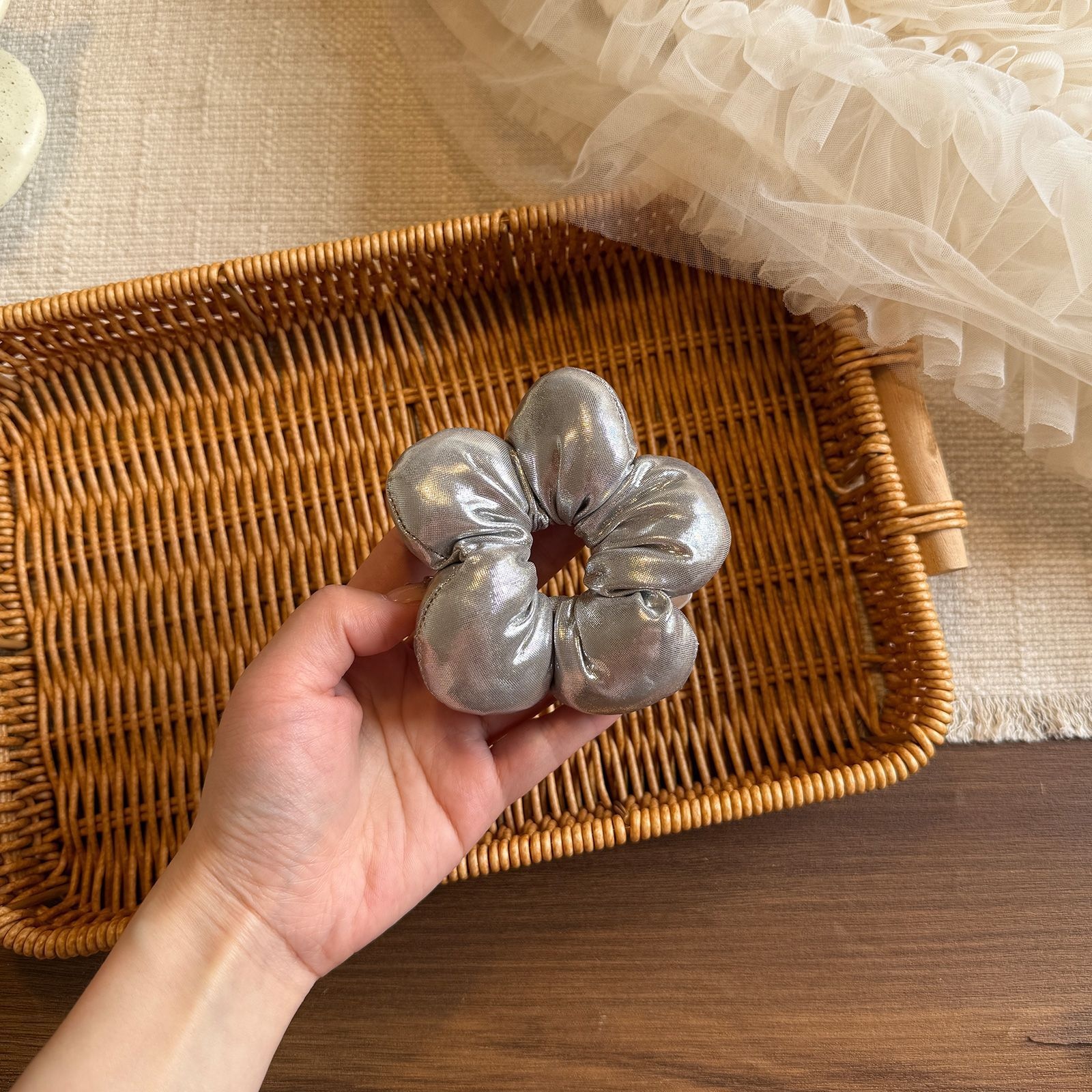 Women's Handmade Spring Ponytail Hair Scrunchie Checkered Fabric