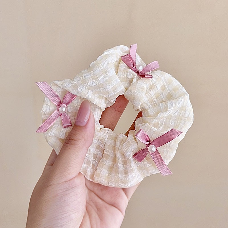 Women Spring Summer Cloth Hair Scrunchie Tie Romantic Polka Dot Lace
