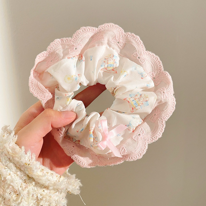 Women's Sweet Lace Ponytail Hair Tie Cloth Scrunchie Coral Lily Floral