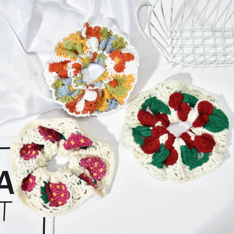 Women's Handmade Knitted Wool Ponytail Hair Tie Floral Butterfly Knot