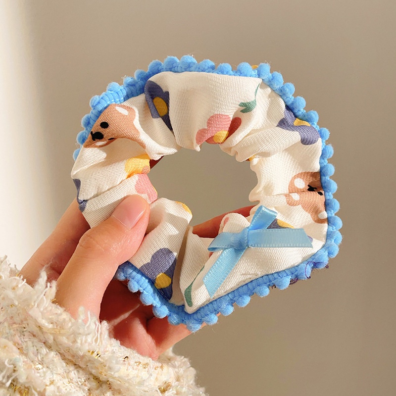 Women's Sweet Lace Ponytail Hair Tie Cloth Scrunchie Coral Lily Floral