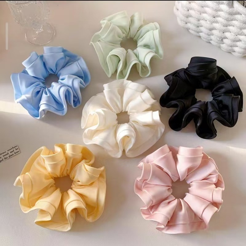 Women's All-Season Satin Flower Hair Tie Scrunchie Solid Colors