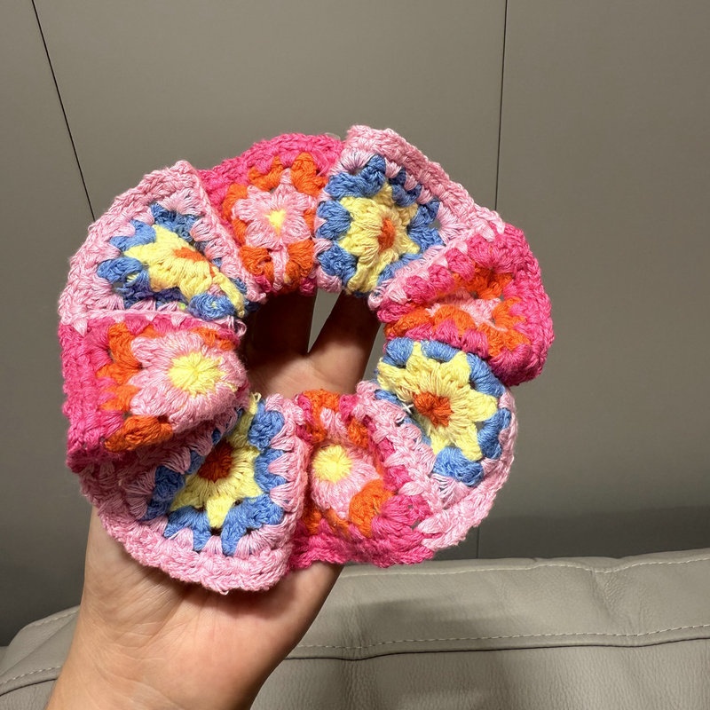 Women's Handmade Knitted Wool Ponytail Hair Tie Floral Butterfly Knot