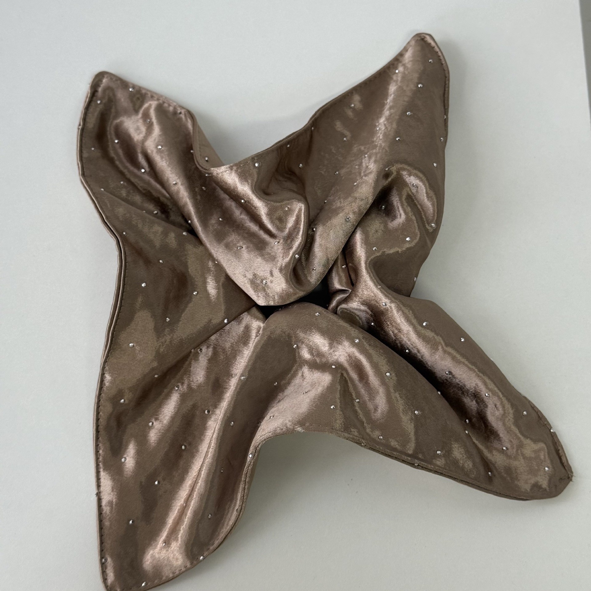 Women's Elegant Rhinestone Inlay Satin Hair Tie Scrunchie Beige