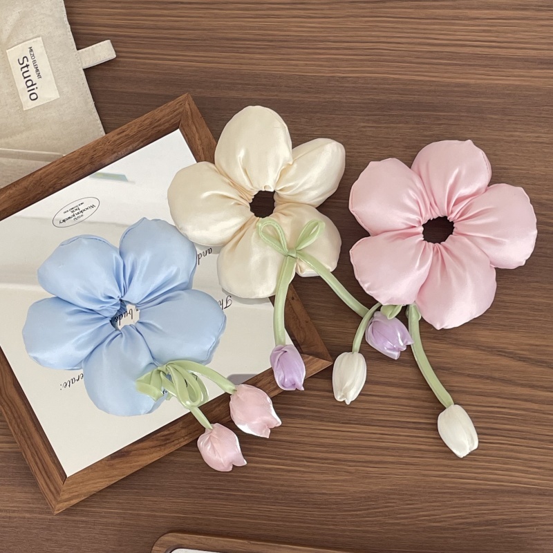Kids Sweet Cloth Hair Rubber Band for School Daily Cute Flower Pattern