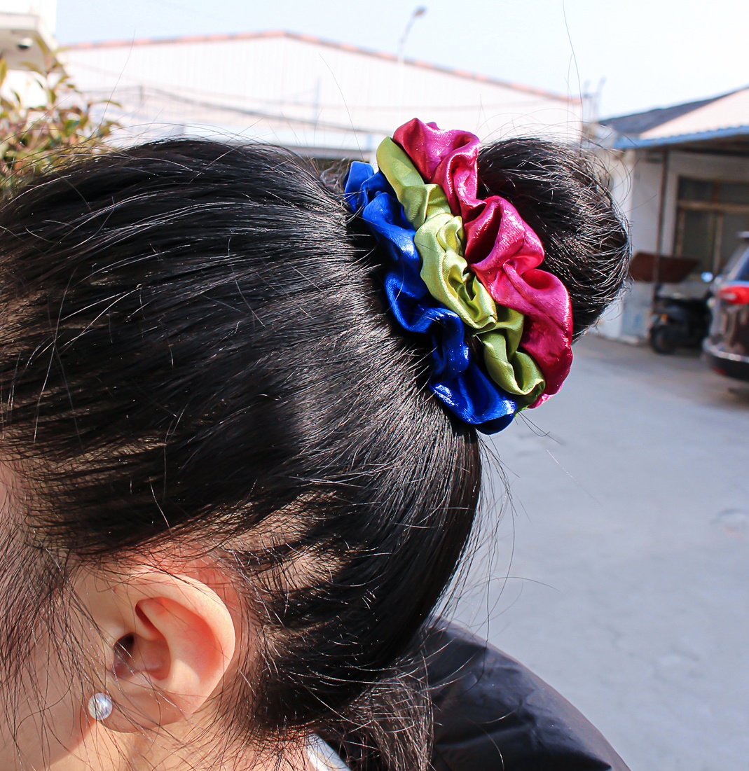 Women's All-Season French Satin Hair Ties 5PCS Multicolor Solid Leopard