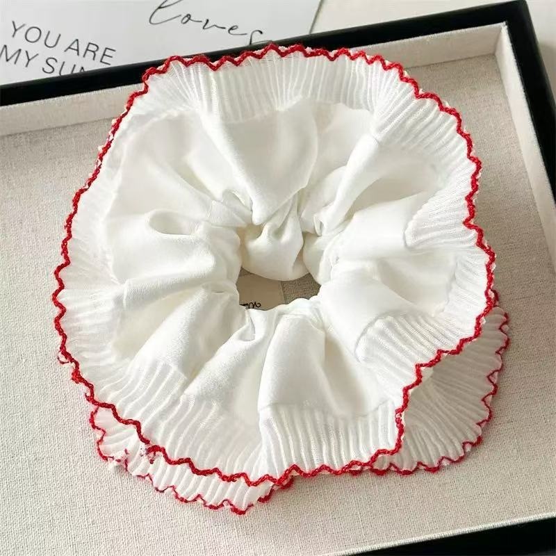 Women's Premium Oversized Lace Scrunchie Cloth Hair Tie Mint Plaid