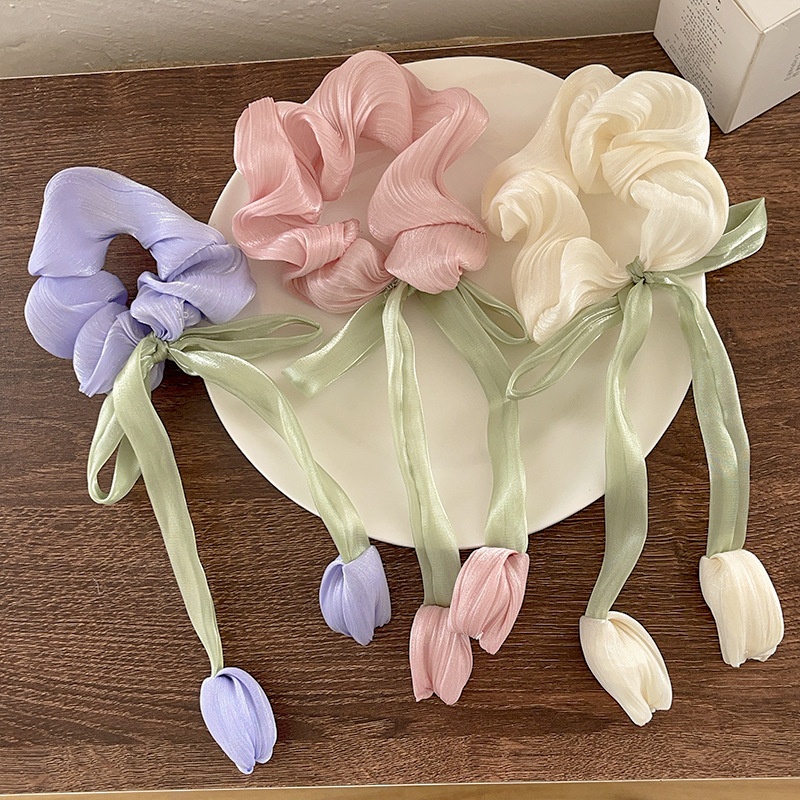 Women's IG Style Holiday Cloth Hair Tie Sweet Tulip Flower Bow Knot