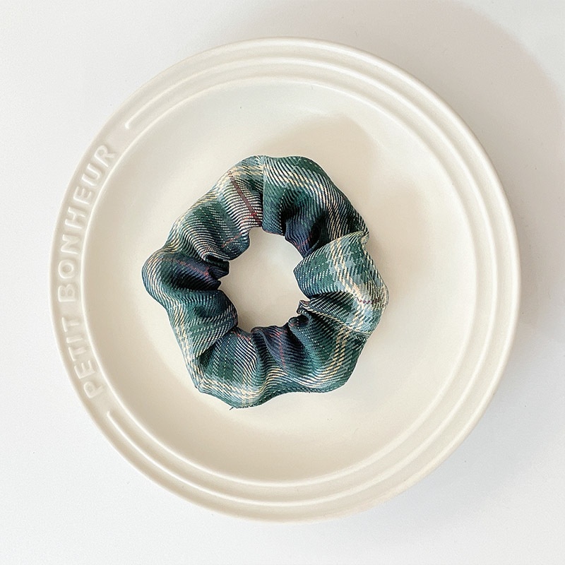 Women's Summer Fabric Scrunchie Pleated Plaid Leopard Hair Tie