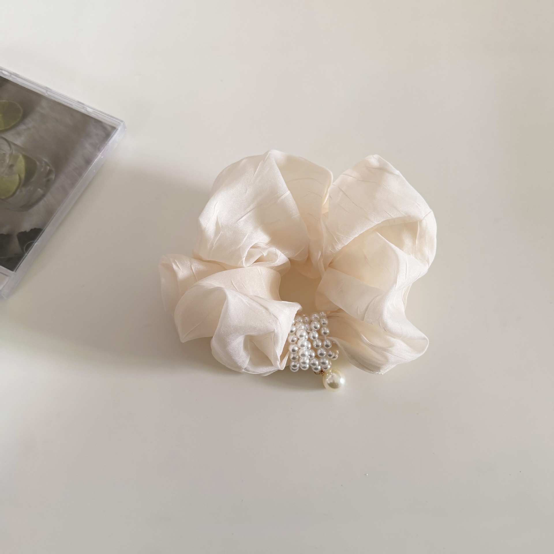 Women's French Soft Gauze Hair Tie For Daily Wear Black Pearl