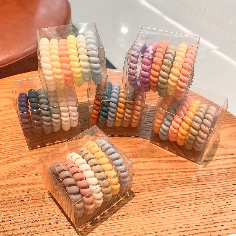 Women Autumn Plastic Telephone Cord Hair Ties 6Pcs Multicolor Round