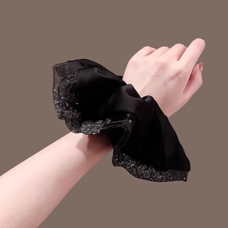 Women's Elegant Oversized Silk Satin Scrunchie Hair Accessory Black