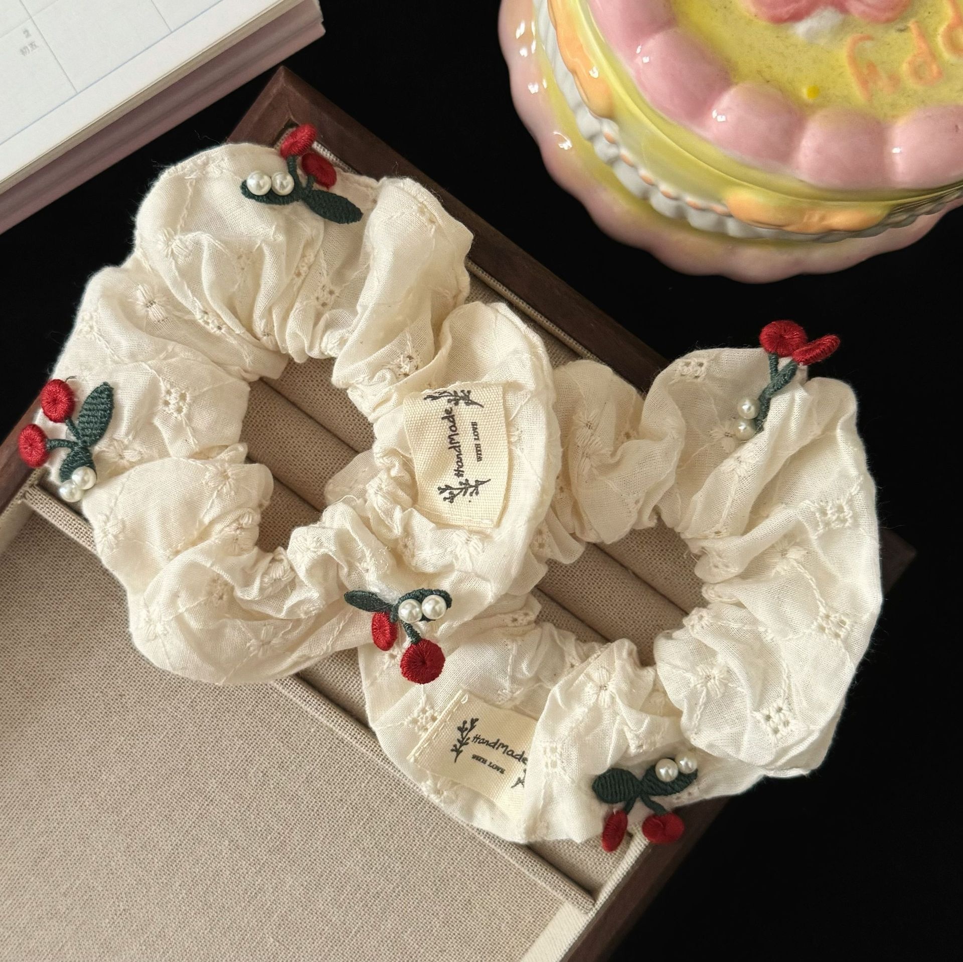 Girls Sweet Cloth Ponytail And Bun Hair Ties Red Cherry Lace