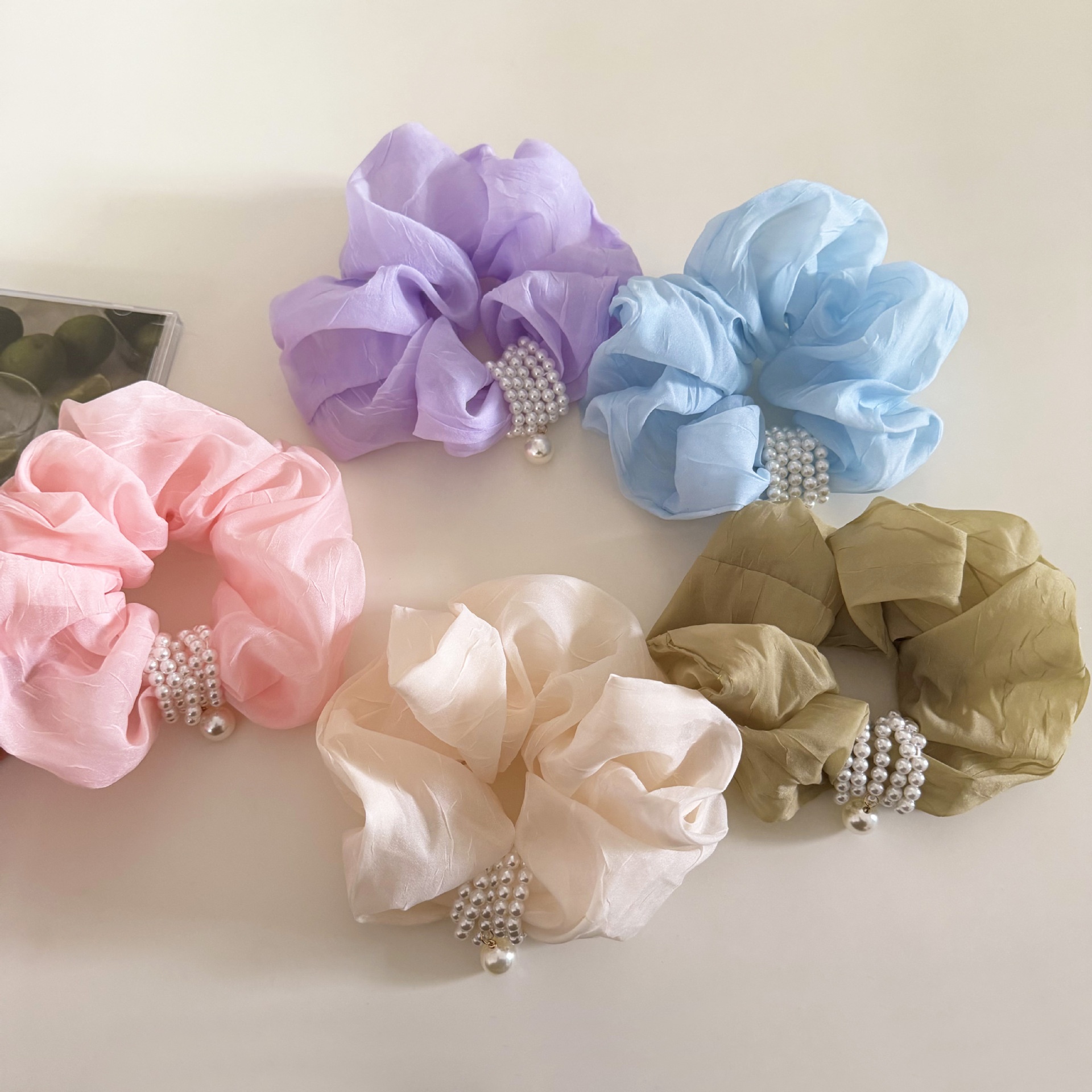 Women's French Soft Gauze Hair Tie For Daily Wear Black Pearl