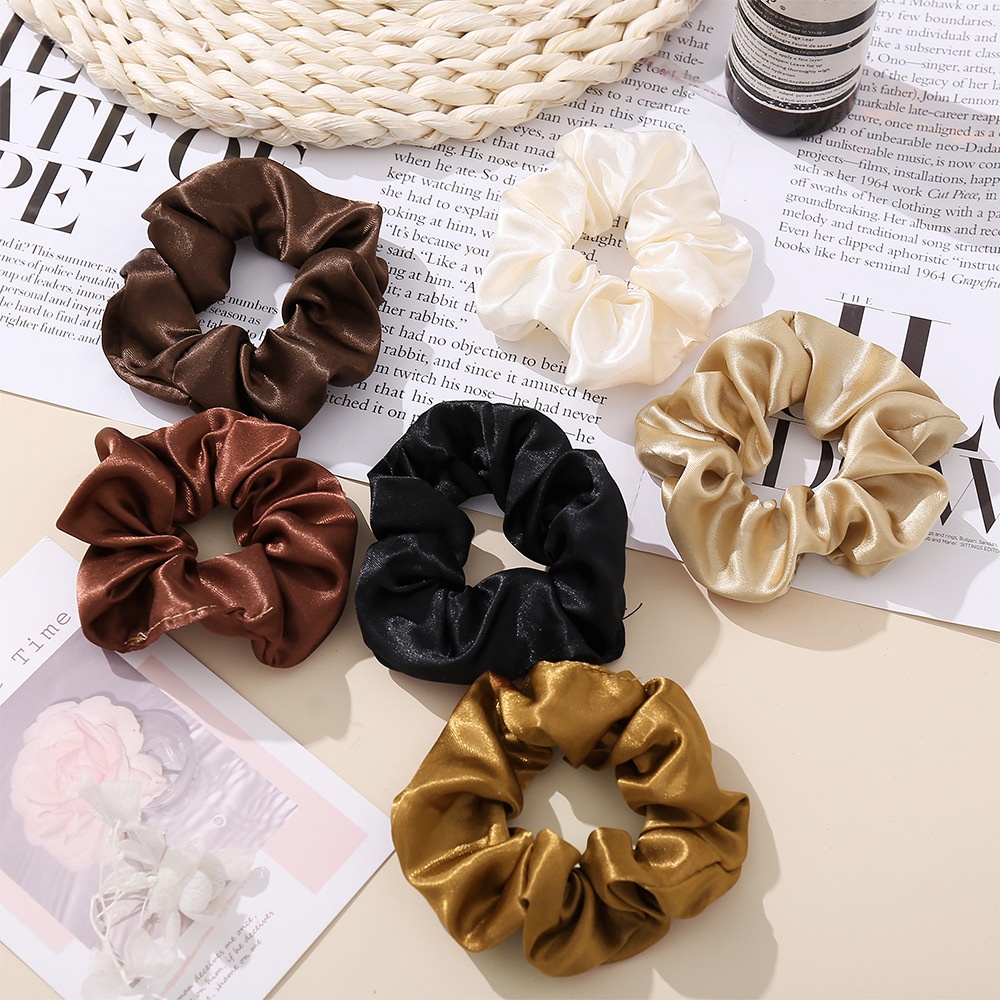 Women Large Silk Satin Scrunchies Retro Solid Color Elastic Hair Ties