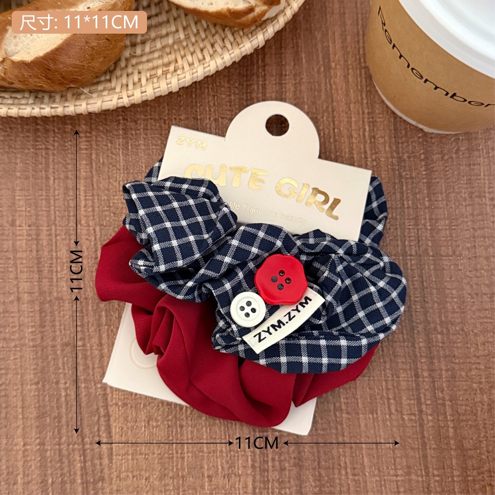 Girls Sweet Cloth Scrunchie Long Ribbon Bow Red Cherry Pattern