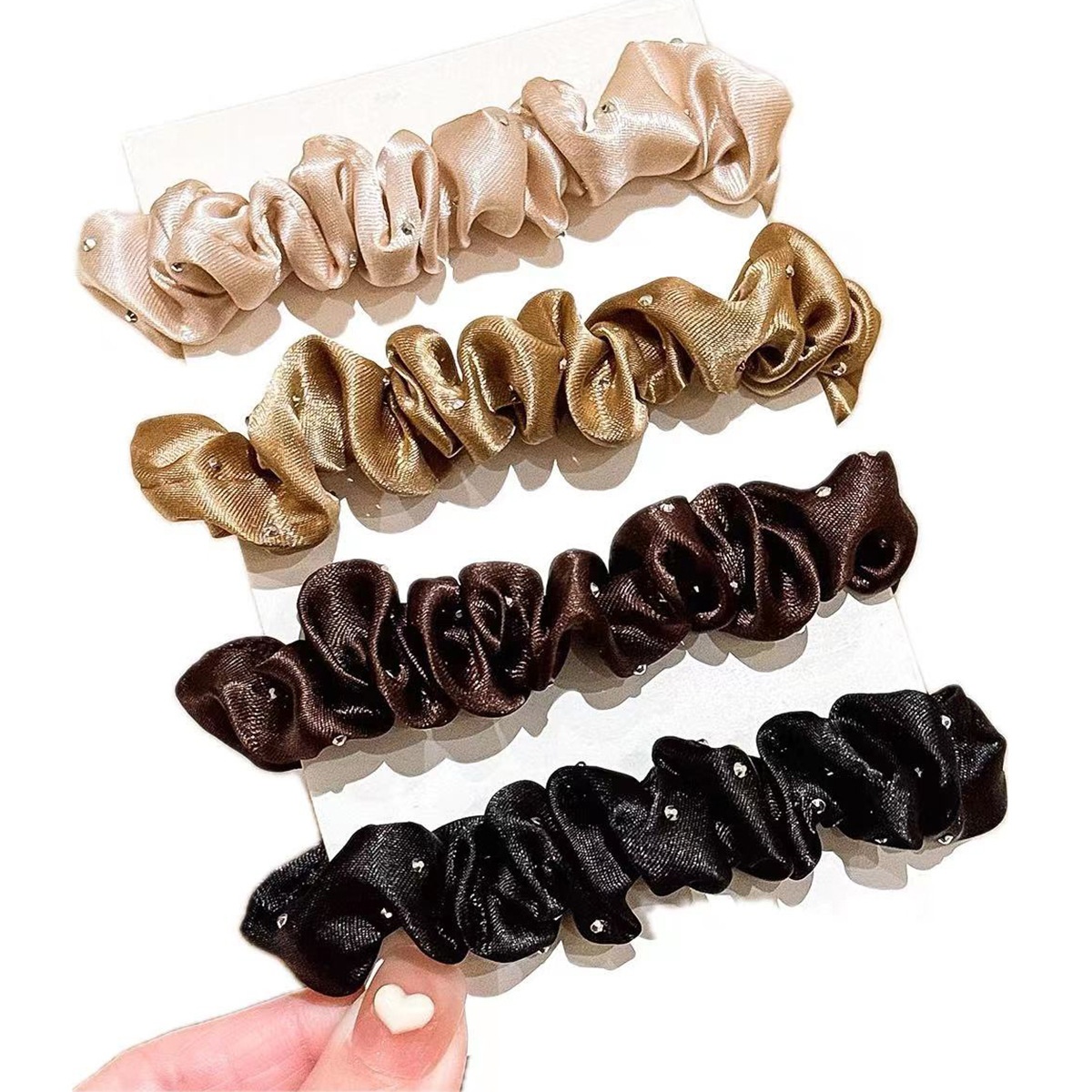 Women's Elegant Satin Hair Ties Party Elastic Hotfix Rhinestone Bands
