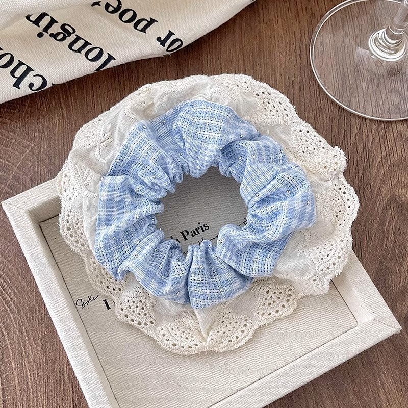 Women Daily Oversized High Elastic Lace Hair Scrunchie Elegant Floral