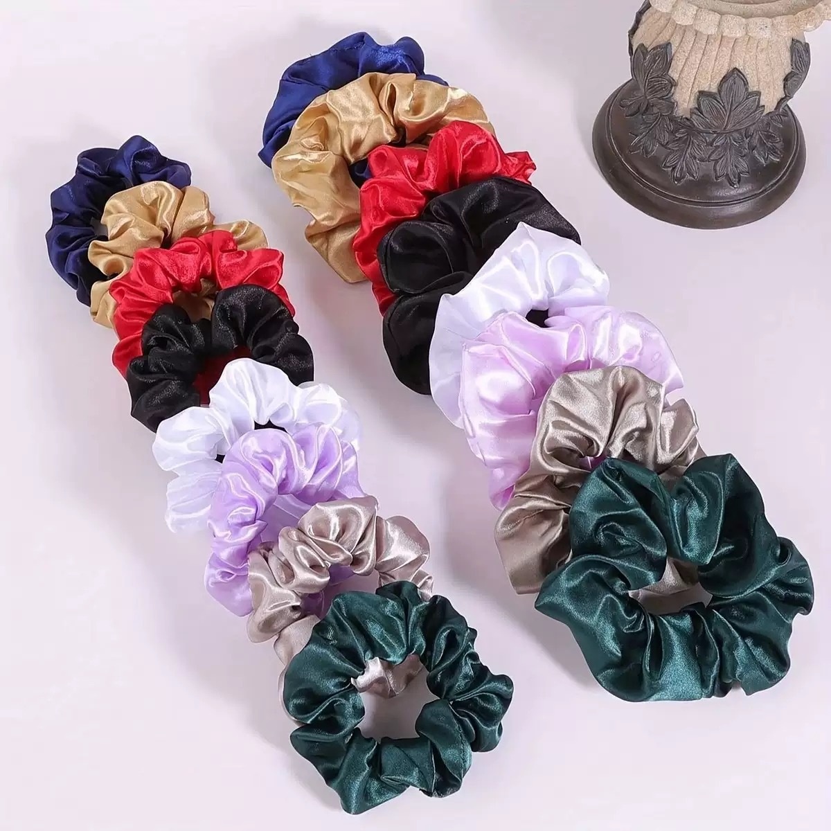 Women Elastic Hair Ties 16Pcs Cute Round Oval Fabric Bands Solid Color