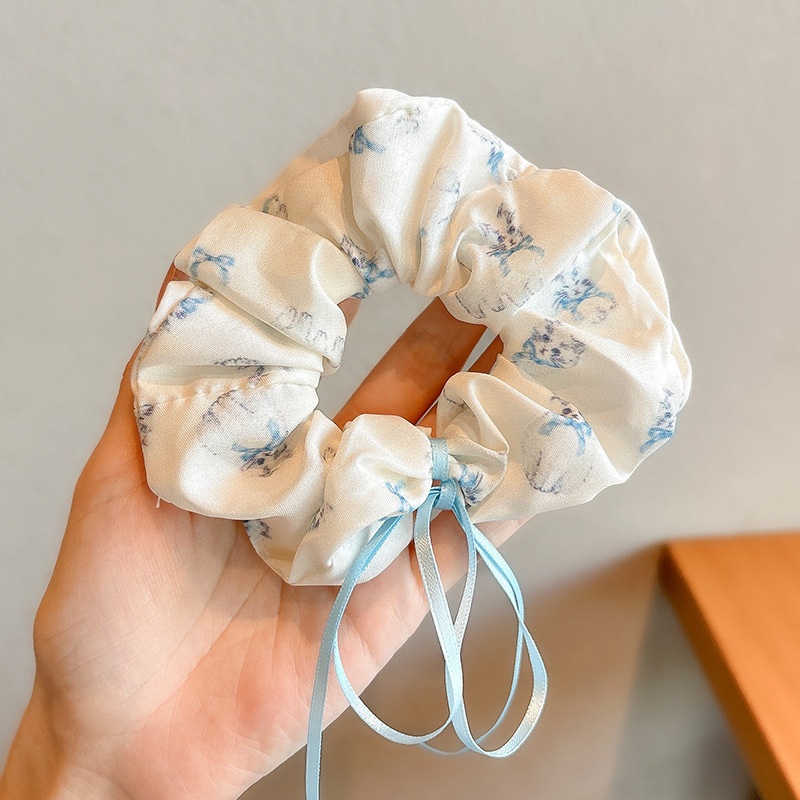 Women's Cloth Lace Scarf Scrunchie Daily Hair Tie Spring Tulip Floral