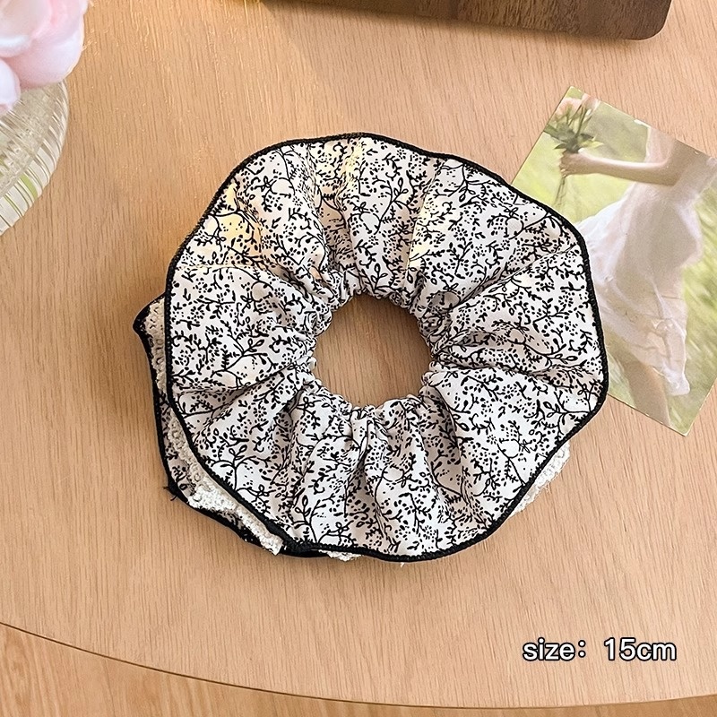 Women Daily Oversized High Elastic Lace Hair Scrunchie Elegant Floral