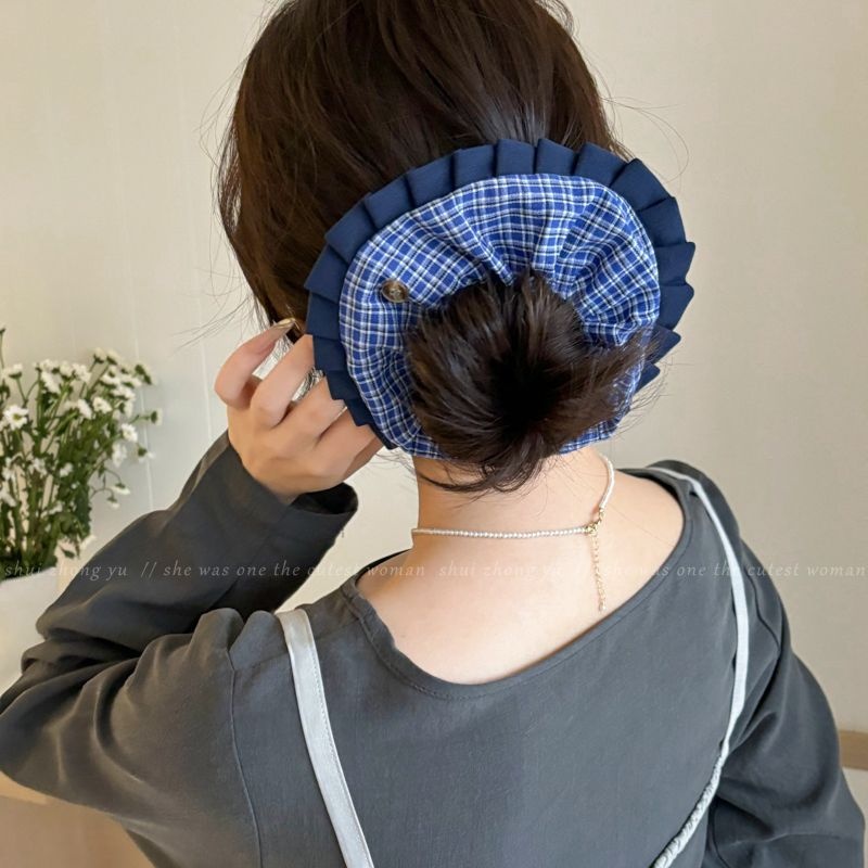 Women's Handmade Spring Ponytail Hair Scrunchie Checkered Fabric