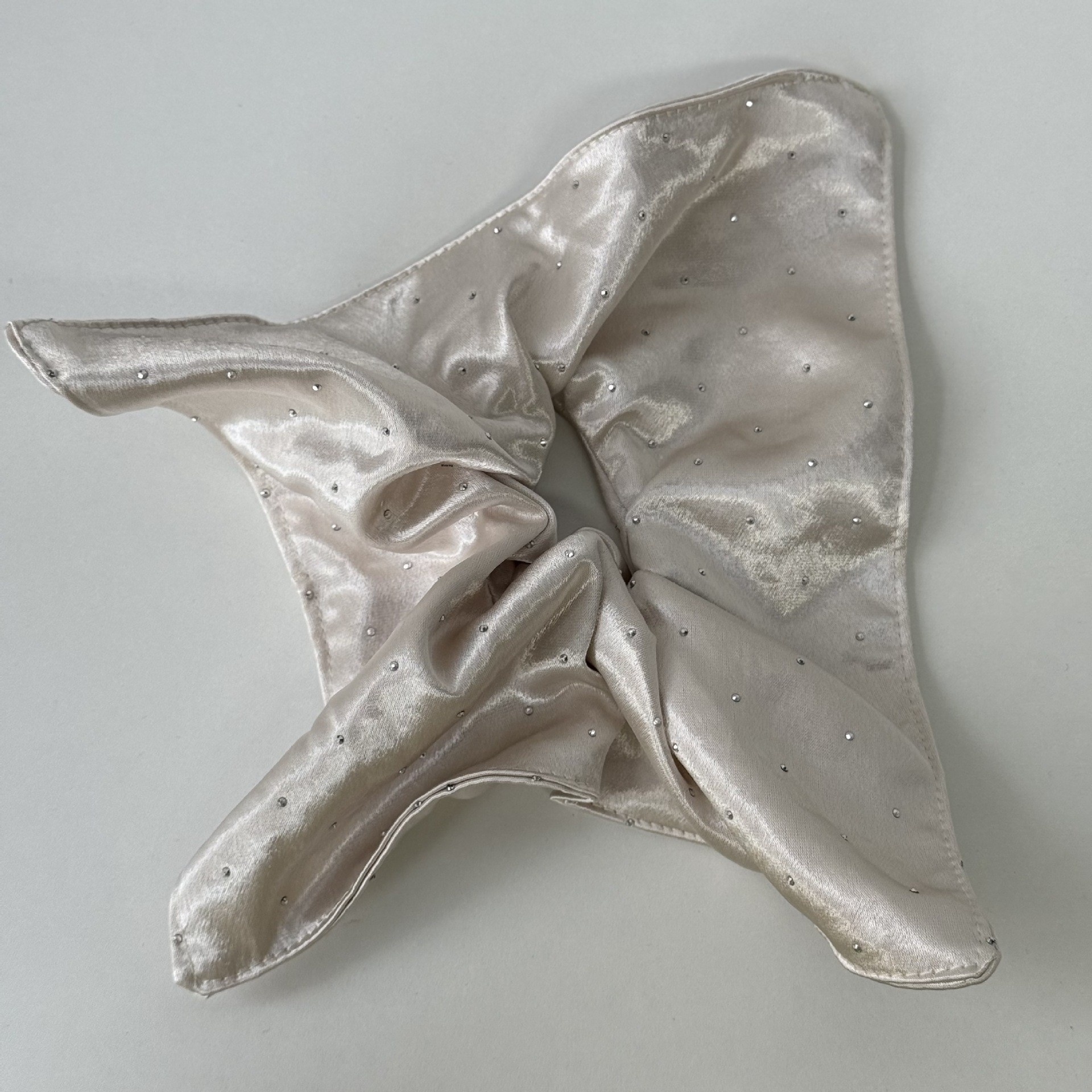 Women's Elegant Rhinestone Inlay Satin Hair Tie Scrunchie Beige