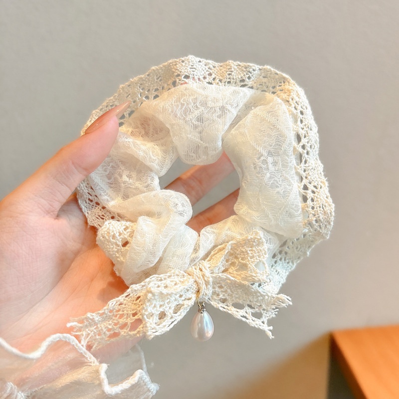 Women Daily Oversized High Elastic Lace Hair Scrunchie Elegant Floral